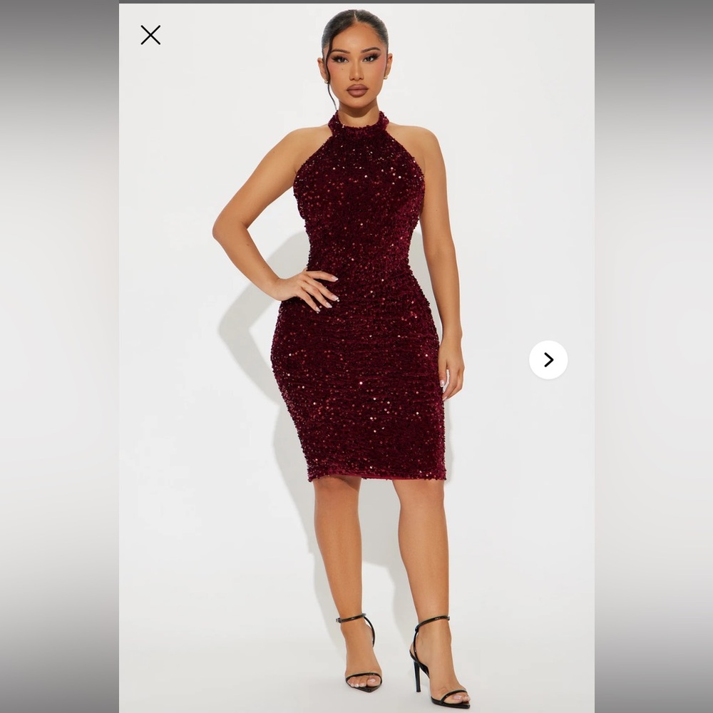 Fashion Nova Burgundy Velvet Sequin Dress